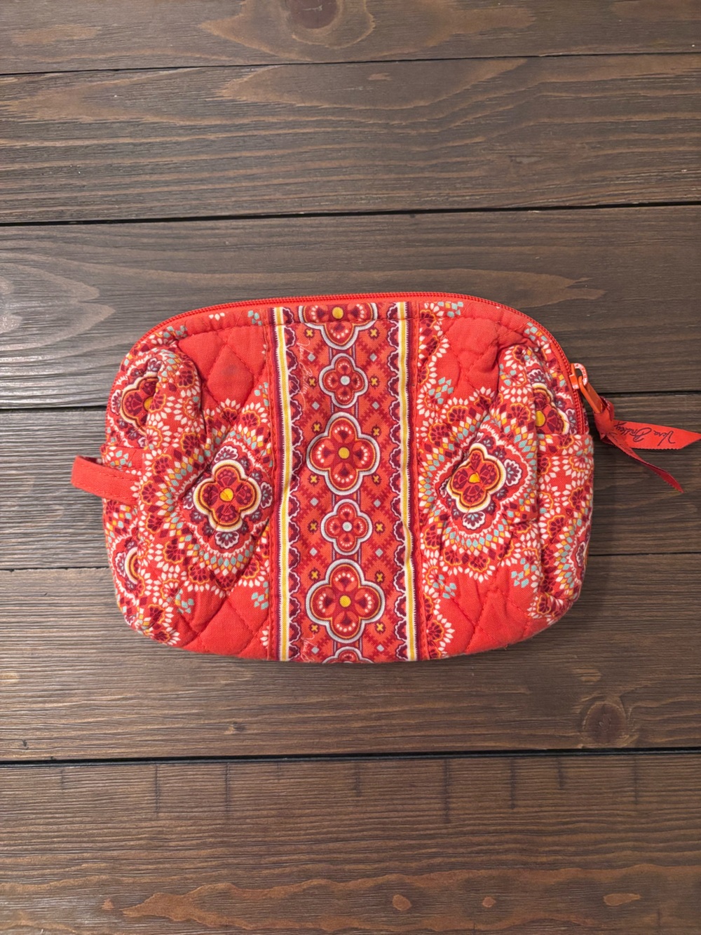Vera Bradley Coral Red Quilted Floral Cosmetic Pouch
